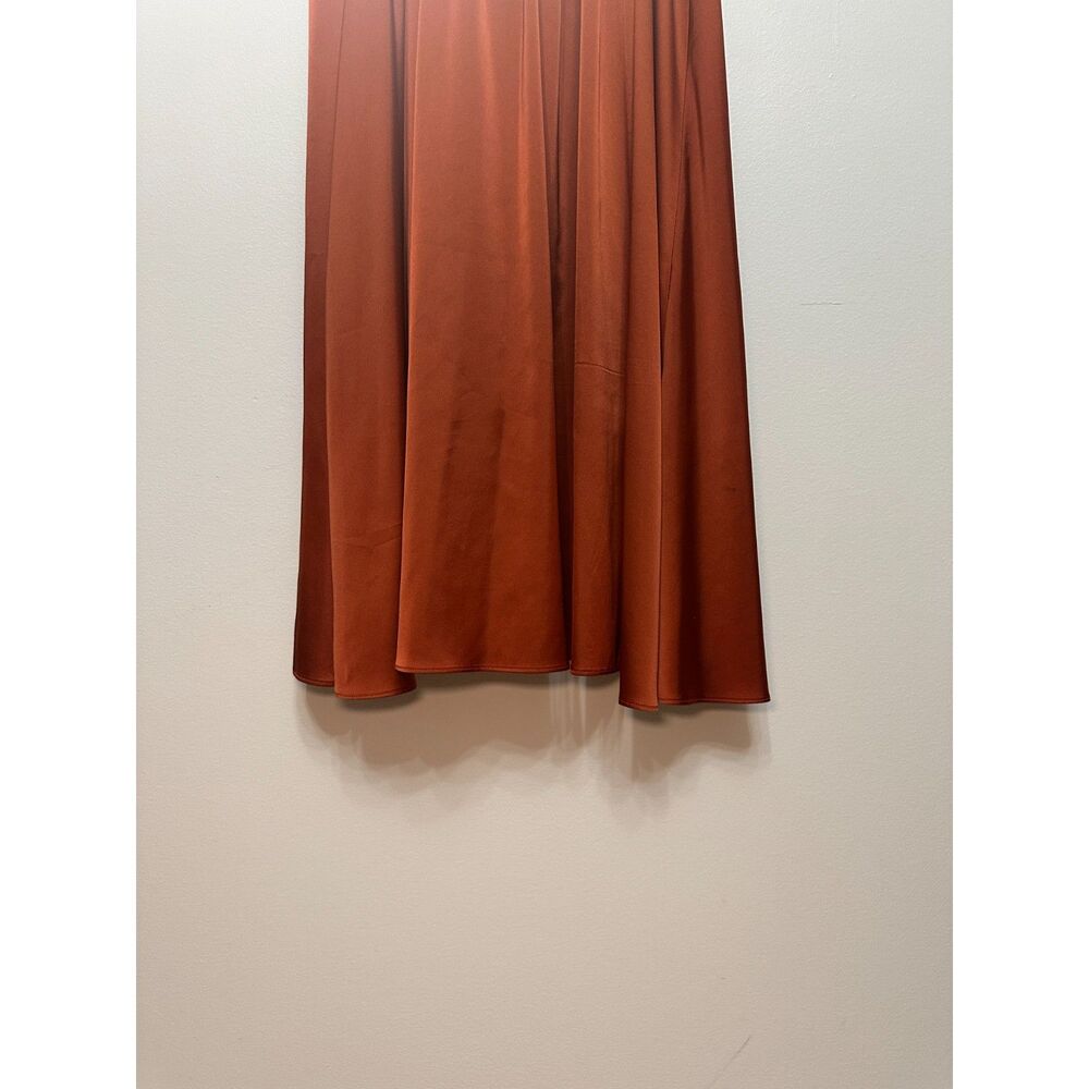 Baltic Born Rust Poppy Satin Midi Dress M Tie Front Flutter Sleeve Evening - Picture 4 of 12